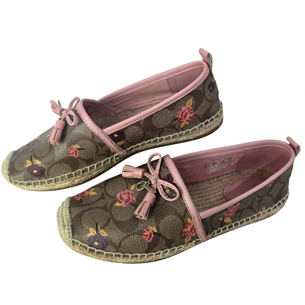Coach Shoe Women's size 6.5 Carley Espadrilles Pink Floral Signature Canvas #998